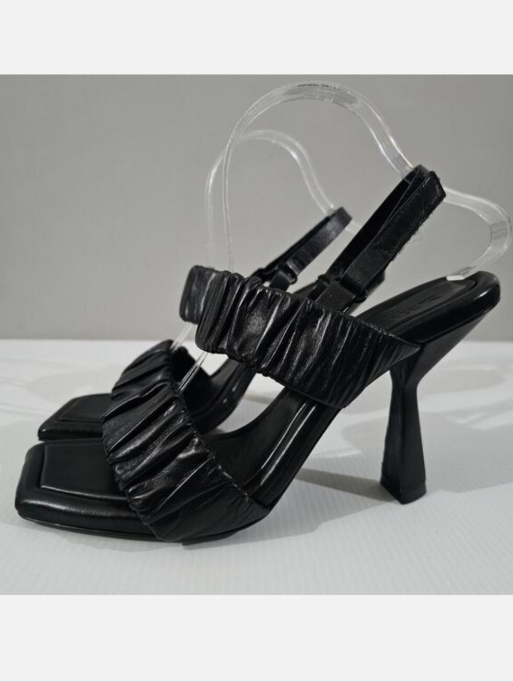 Mercedes Castillo Brea Ruched Slingback Heel Womens 11 Black Leather Sandal NEW